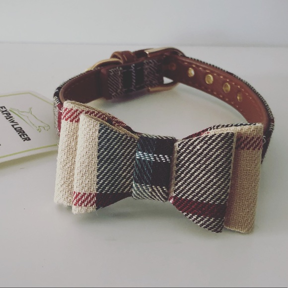 Expawlorer 3- piece plaid print collar and leash set